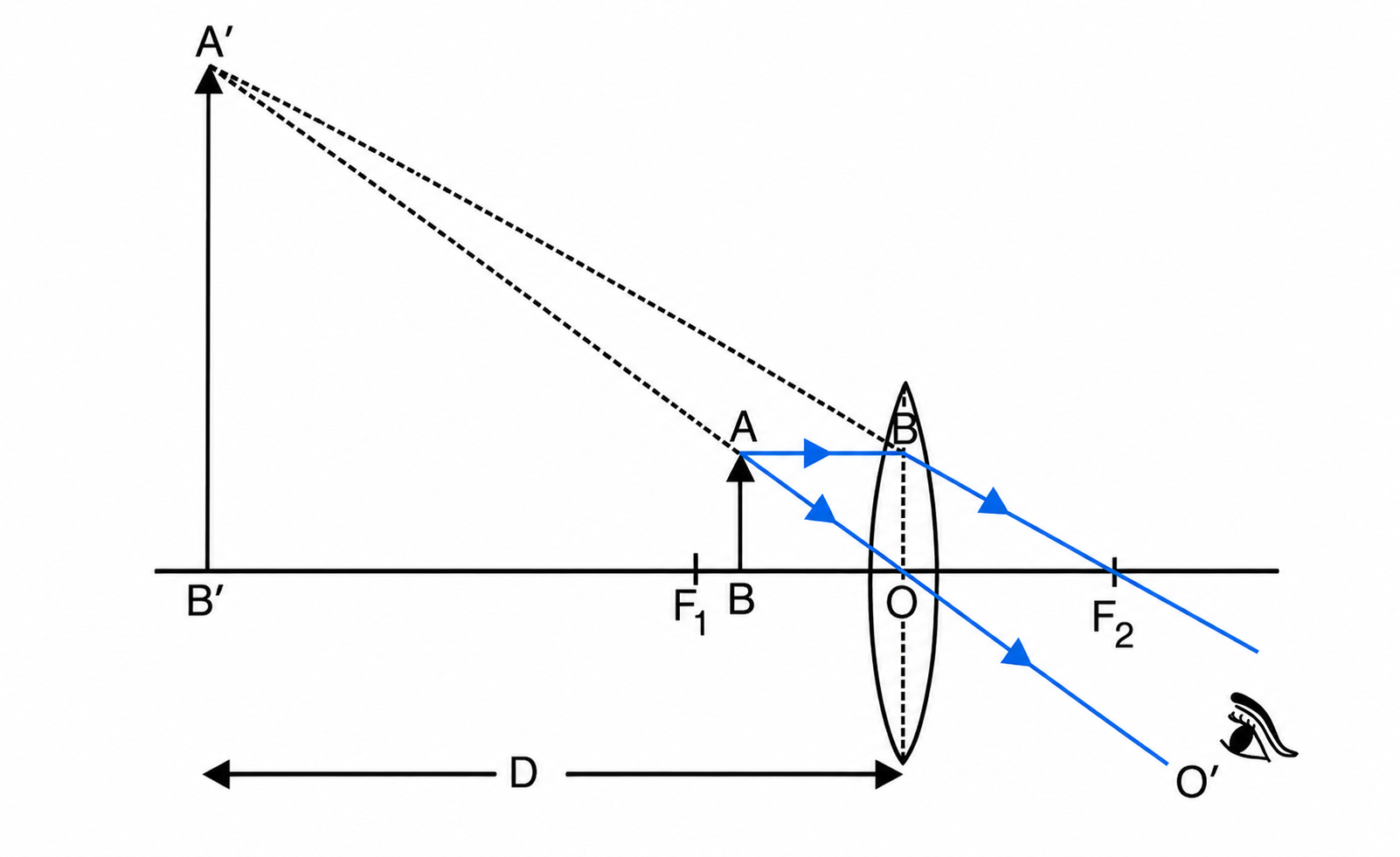 Fig. 5.56 Ray diagram for location of image in a magnifying glass